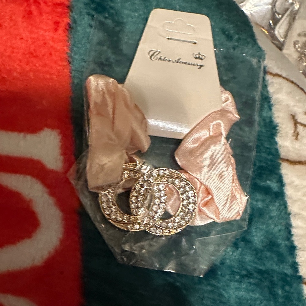 Pink Hair Tie with Rhinestone Accent